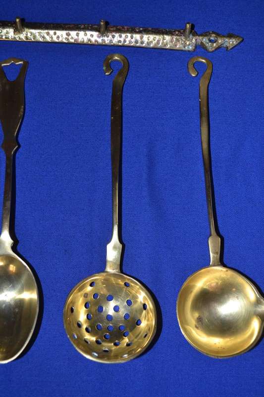 Vintage Brass Utensil Set with Hanger