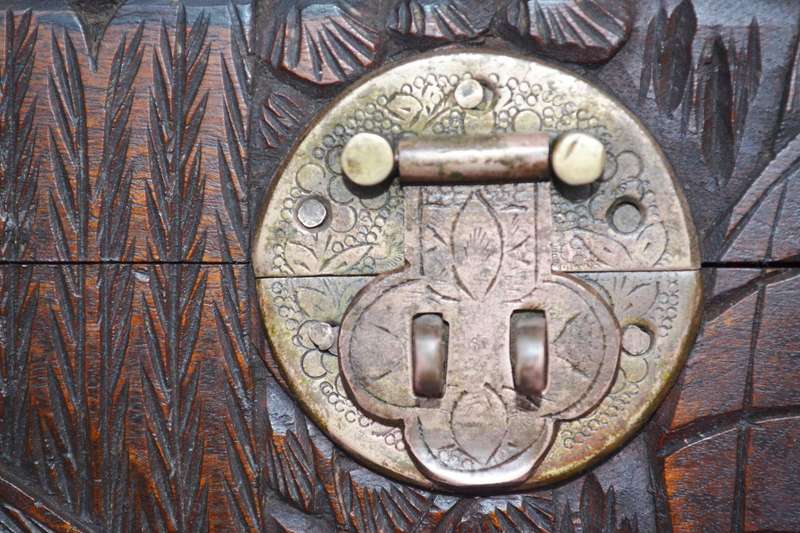 Vintage Chinese Hand Carved Camphor Wood  Storage Box
