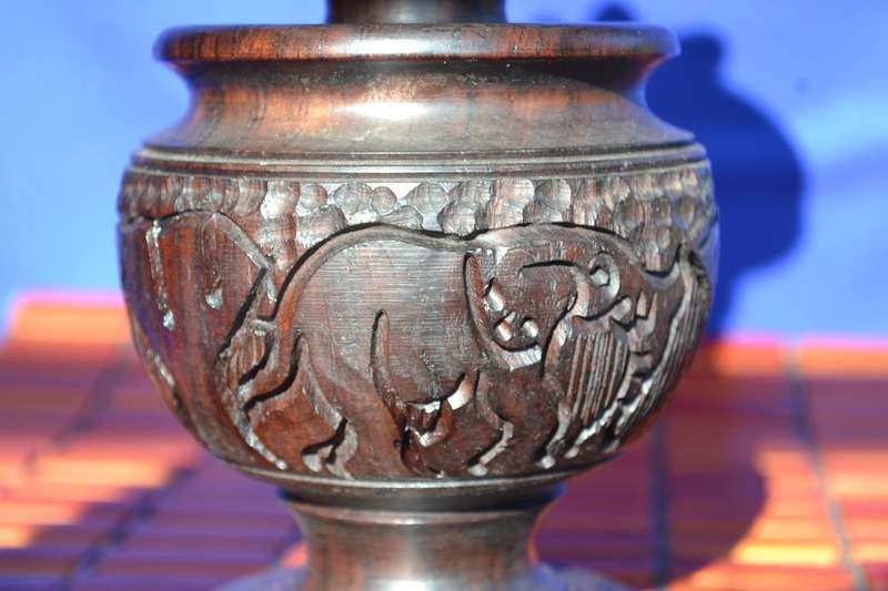 African Hard Wood Carved Vase- Elephant Design