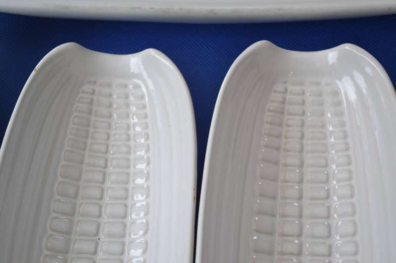 White Porcelain Corn on the Cob Serving Dishes and 3 division Serving Dish