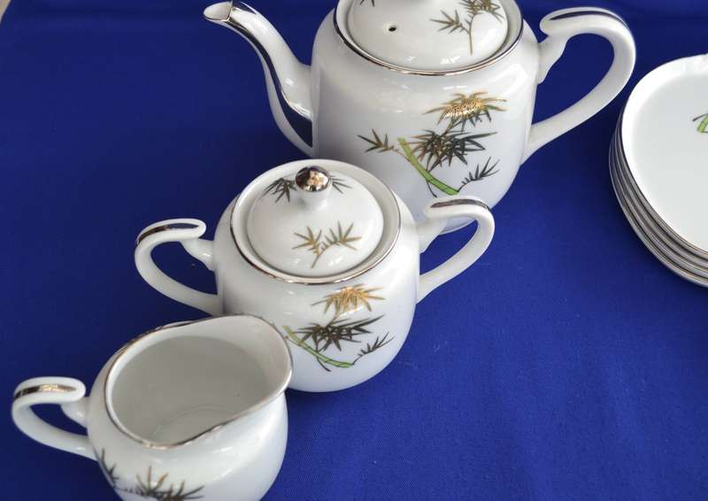 Koshida Japan Vintage Hand Painted Tennis Tea Set  with Geisha Lithophane Image in Cup - 11 Pieces