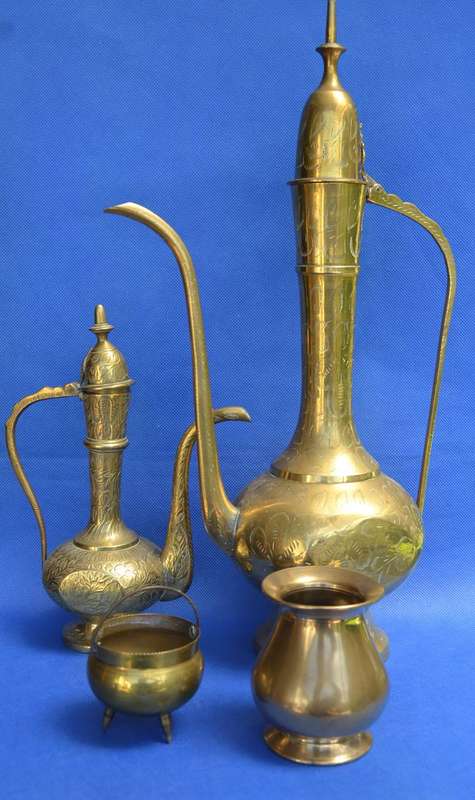 Vintage Brass Coffee Pots x 2 - Brass Potjie Pot - Brass Vase