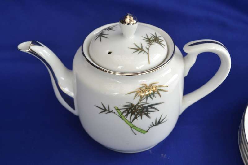 Koshida Japan Vintage Hand Painted Tennis Tea Set  with Geisha Lithophane Image in Cup - 11 Pieces