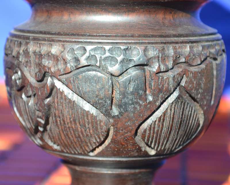 African Hard Wood Carved Vase- Elephant Design