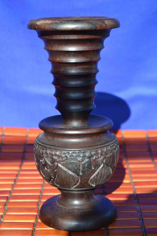 African Hard Wood Carved Vase- Elephant Design