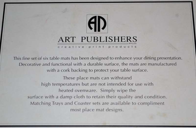 Vintage Art Publishers Wildlife of Southern Africa Table / Place Mats