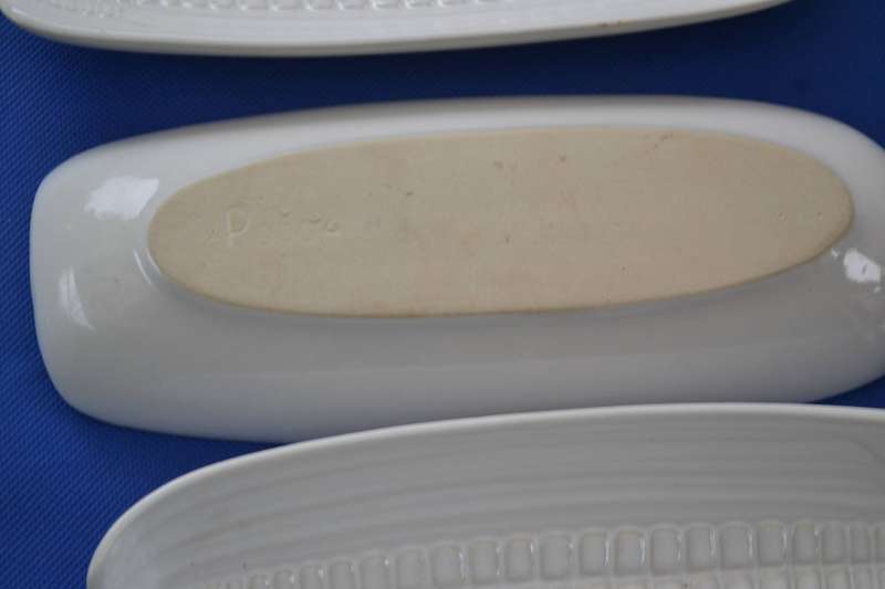 White Porcelain Corn on the Cob Serving Dishes and 3 division Serving Dish