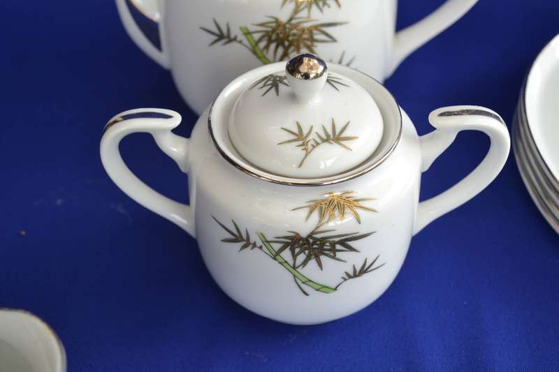 Koshida Japan Vintage Hand Painted Tennis Tea Set  with Geisha Lithophane Image in Cup - 11 Pieces