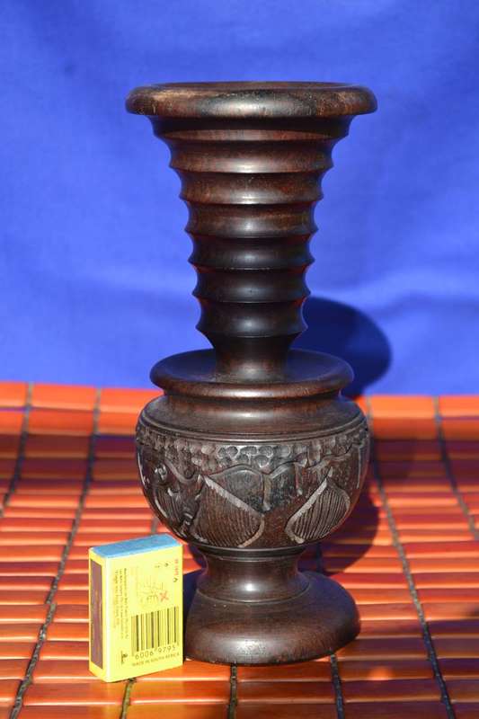 African Hard Wood Carved Vase- Elephant Design