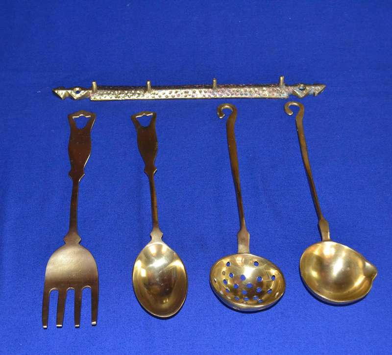Vintage Brass Utensil Set with Hanger