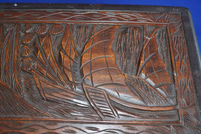 Vintage Chinese Hand Carved Camphor Wood  Storage Box