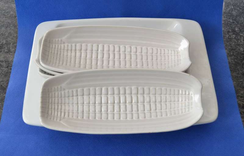 White Porcelain Corn on the Cob Serving Dishes and 3 division Serving Dish