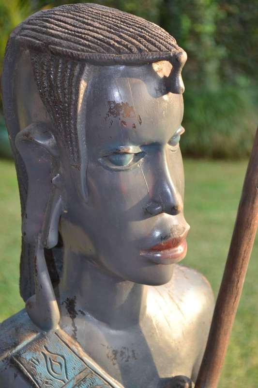Large Maasai Woman  and Warrior - Morans - Heavy Black Hardwood Carvings c1970's