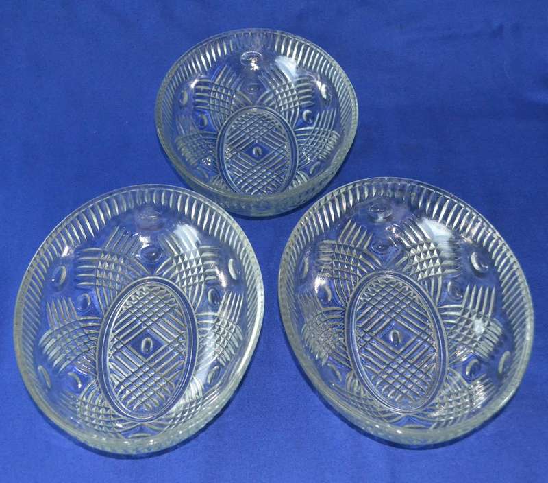 Set of Three Vintage Pressed Glass Oval Bowls
