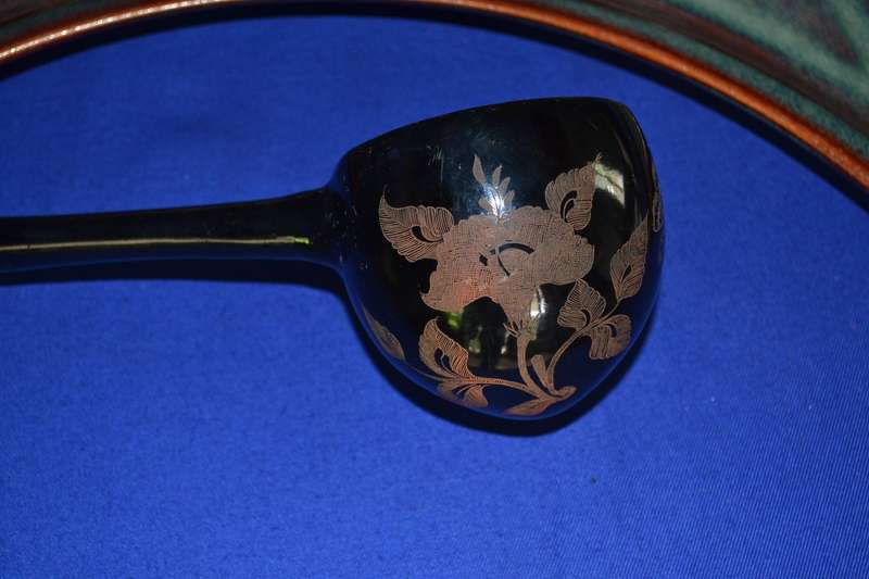 Ceramic Crescent Moon Dish with Lacquer Painted Decorative Ladle