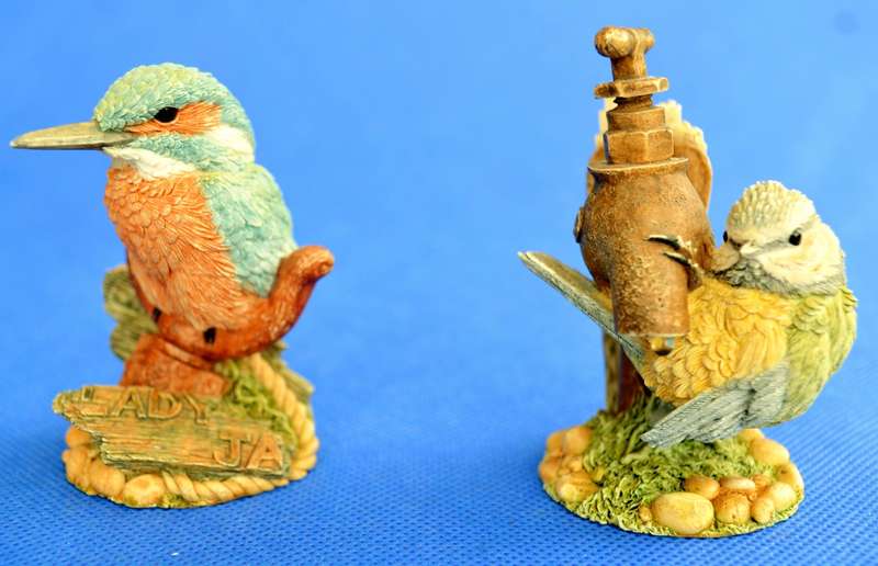 A Pair of Small Resin Bird Ornaments by CA