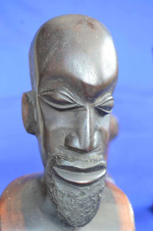 Vintage Hand Carved Wooden African Busts - 3 Pieces