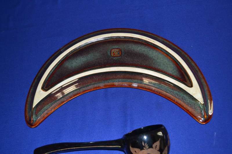 Ceramic Crescent Moon Dish with Lacquer Painted Decorative Ladle