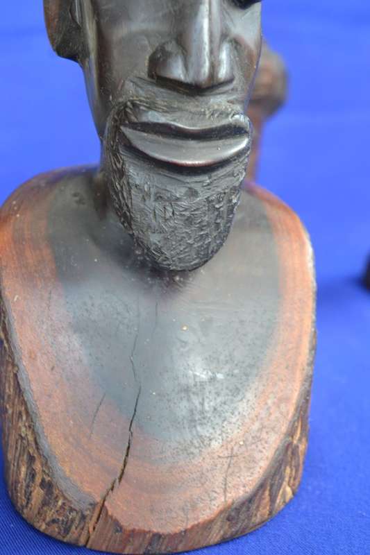 Vintage Hand Carved Wooden African Busts - 3 Pieces