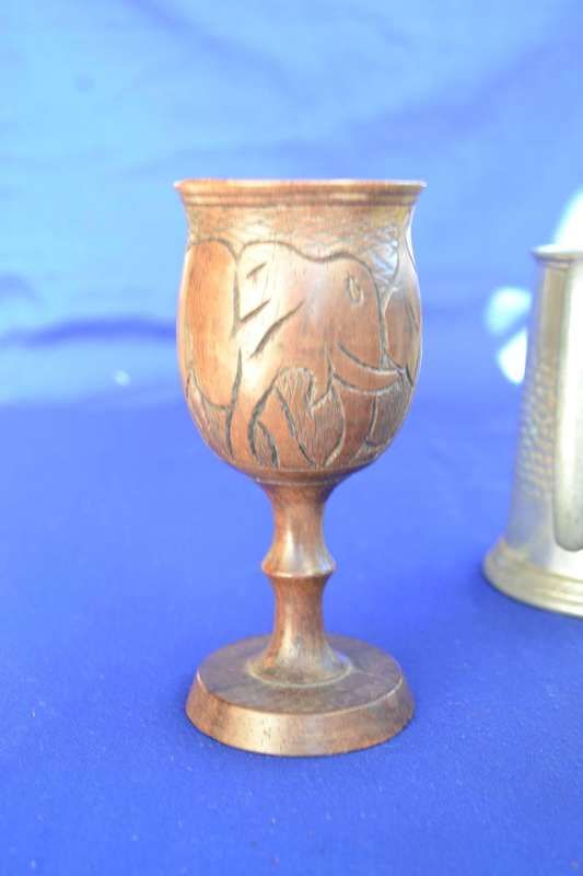 Vintage Tankards - Pewter Glass Bottom and Silver Plate Plus Wooden Goblet
