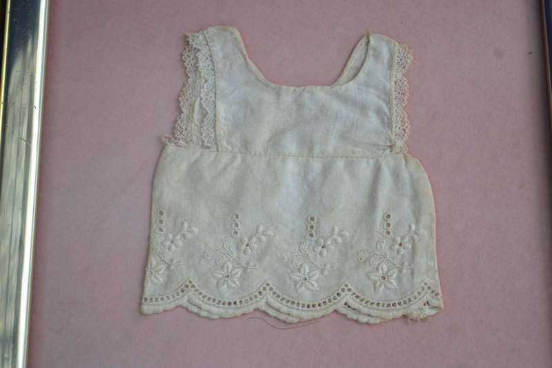 Framed Vintage Filet Crochet Granny Square & Framed Vintage Lace Dolls Clothes