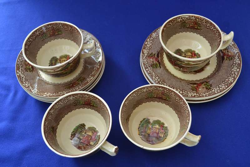 Antique Royal Staffordshire Pottery - Jenny Lind 3 Trios and a Duo  - Some with damage