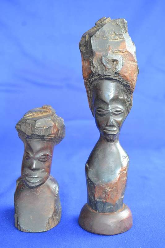 Vintage Hand Carved Wooden African Busts - 3 Pieces