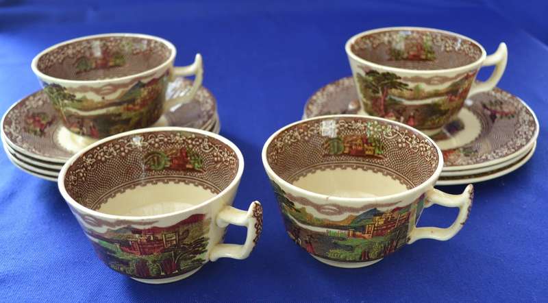 Antique Royal Staffordshire Pottery - Jenny Lind 3 Trios and a Duo  - Some with damage
