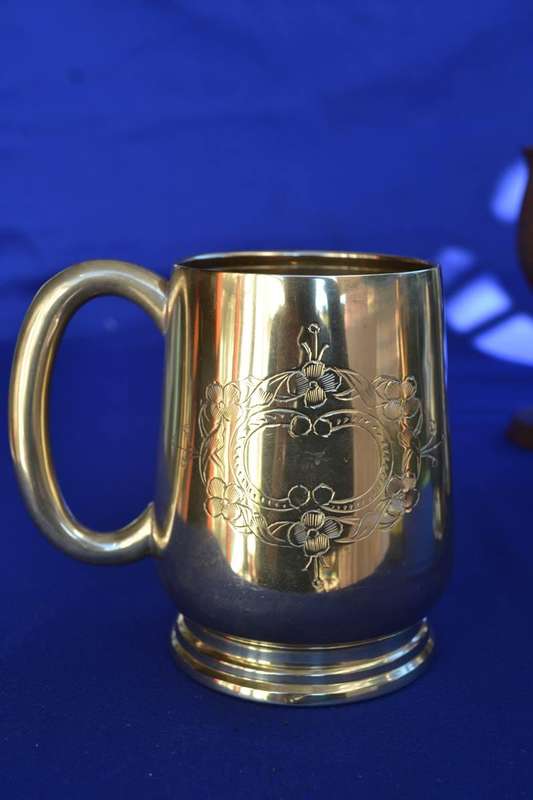 Vintage Etched Brass Tankard