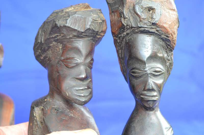 Vintage Hand Carved Wooden African Busts - 3 Pieces