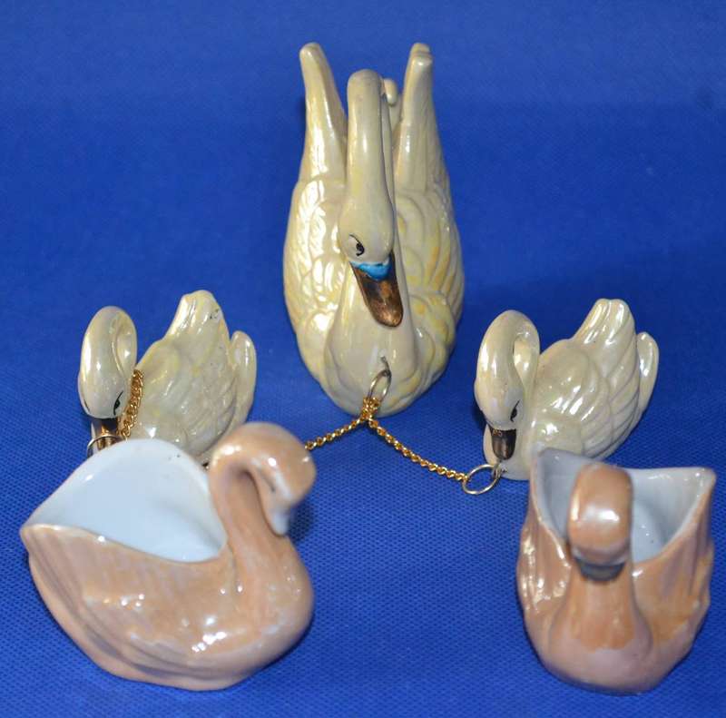 Small Vintage lustre Ware Swan Ornaments - 5 Pieces