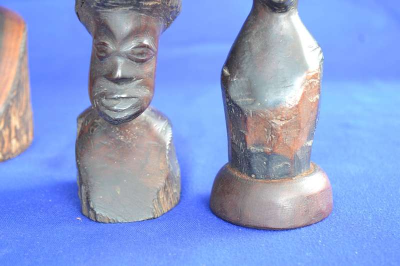 Vintage Hand Carved Wooden African Busts - 3 Pieces