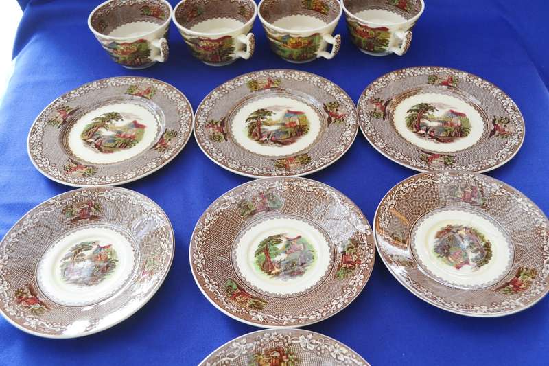 Antique Royal Staffordshire Pottery - Jenny Lind 3 Trios and a Duo  - Some with damage