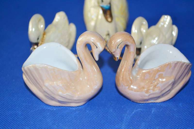 Small Vintage lustre Ware Swan Ornaments - 5 Pieces