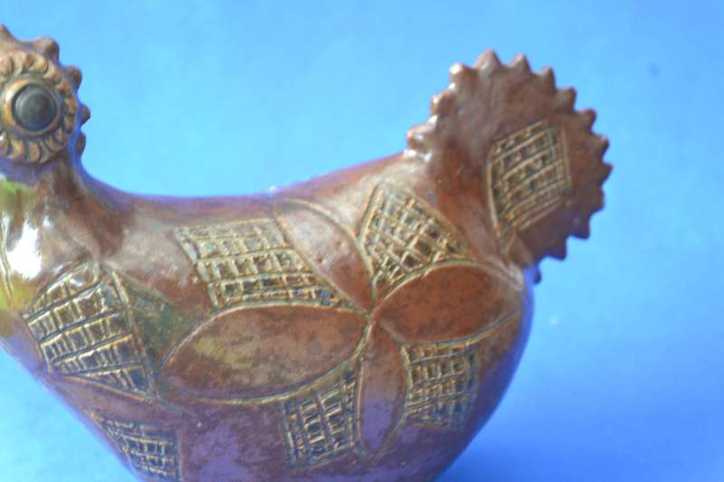 Vintage Rorke's Drift Studio Pottery Chicken - Signed E Mbatha