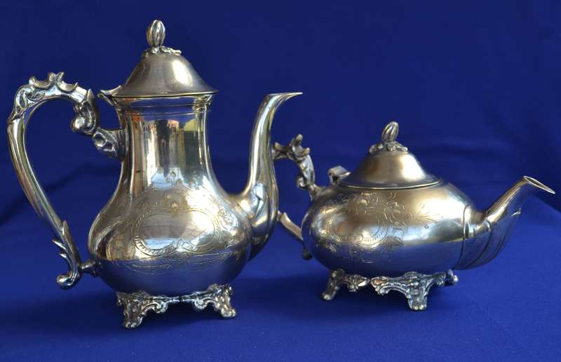 Vintage Engraved Coffee and Tea Pot Set - EPNS