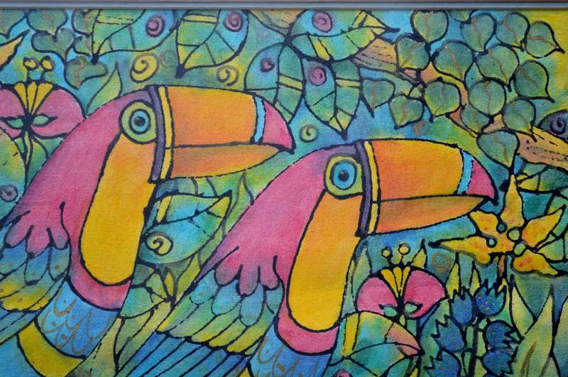 Vibrant Artwork Featuring Two Toucan Birds - Signed by the Artist