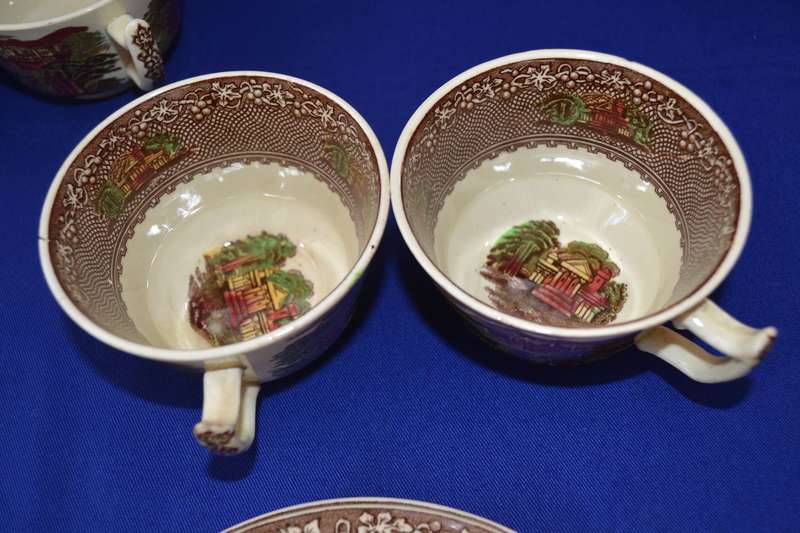 Antique Royal Staffordshire Pottery - Jenny Lind 3 Trios and a Duo  - Some with damage