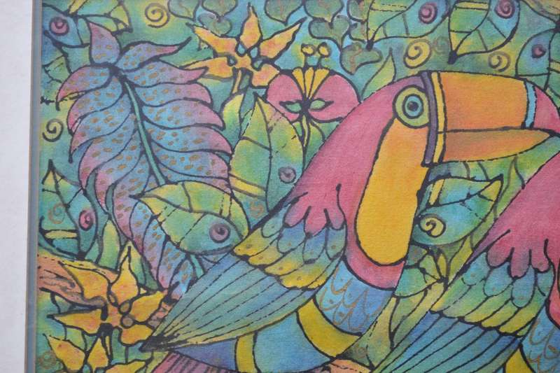 Vibrant Artwork Featuring Two Toucan Birds - Signed by the Artist
