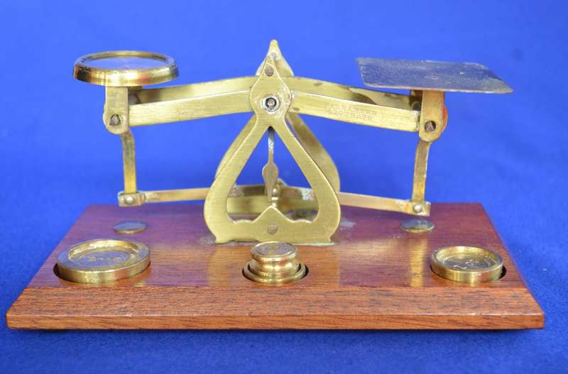 Vintage Brass Postal Scale with Weights - Made in England