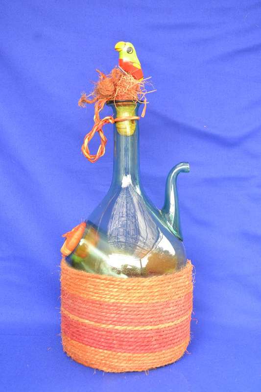 True Vintage Hand Blown Green Glass Wine Chiller Decanter with Ice Chamber