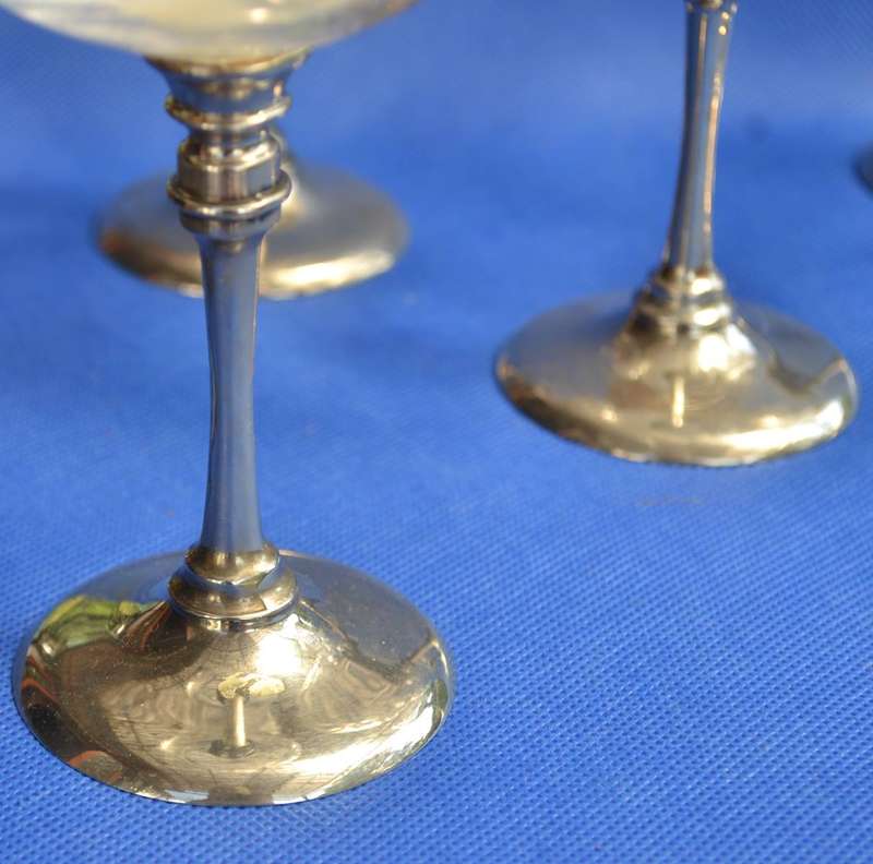 Cut Crystal Wine Glasses with Silver Plate Stem and Base x 5