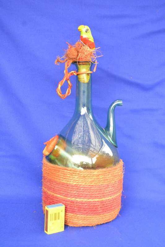 True Vintage Hand Blown Green Glass Wine Chiller Decanter with Ice Chamber
