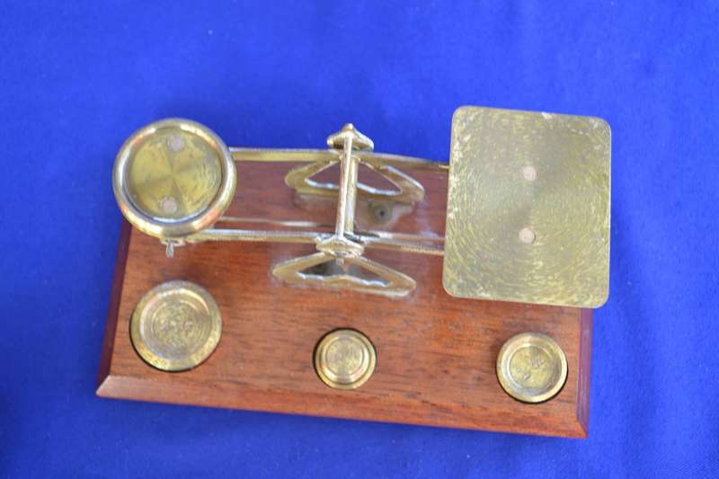 Vintage Brass Postal Scale with Weights - Made in England