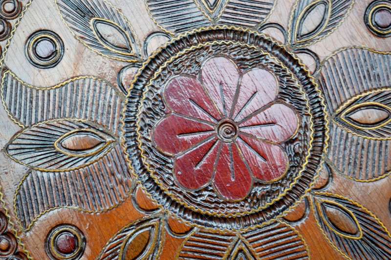 True Vintage Wooden Polish Folk Art Plate with Brass Inlay