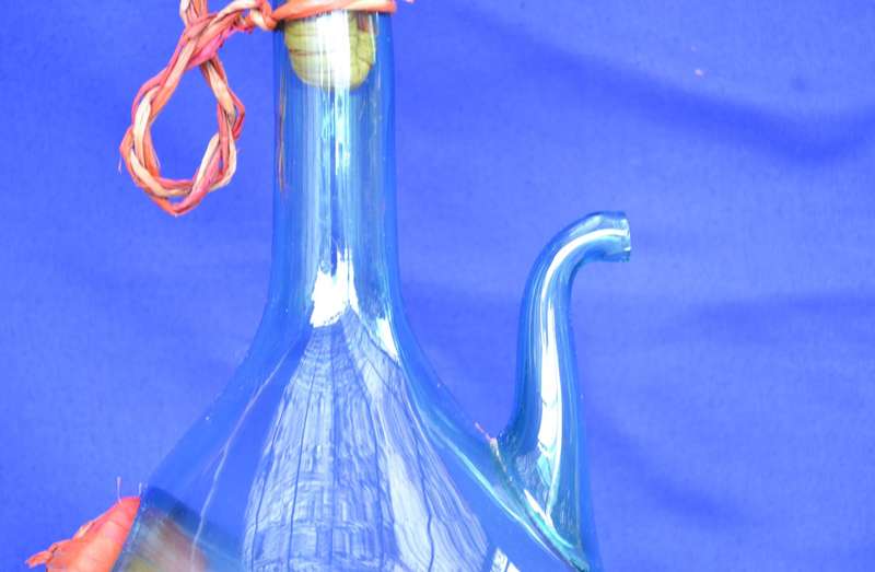 True Vintage Hand Blown Green Glass Wine Chiller Decanter with Ice Chamber