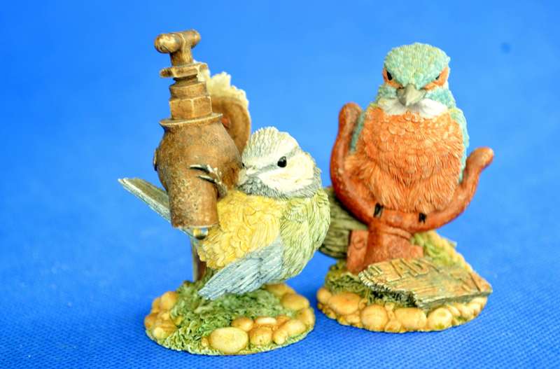 A Pair of Small Resin Bird Ornaments by CA