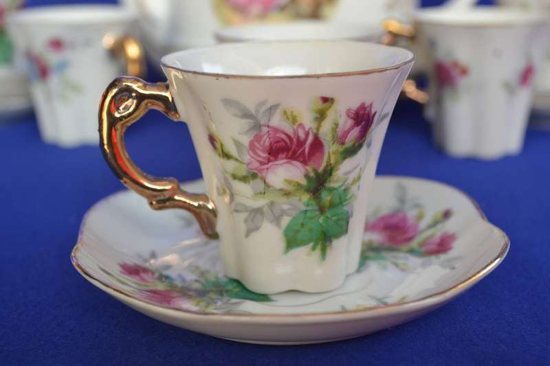 Fine Bone China Demitasse Cups and Saucers, and Tea Pot - Japan