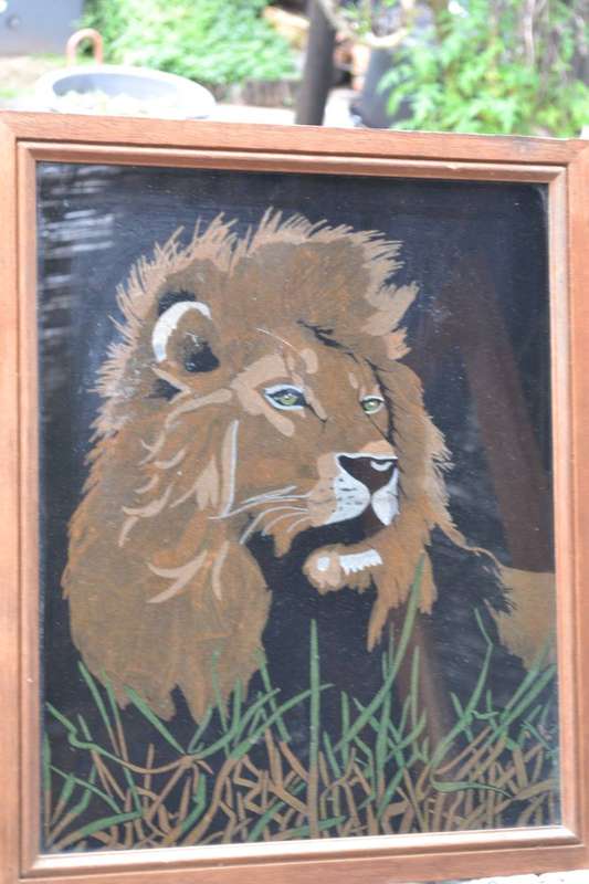 Vintage Hobby Tex Lion Painting- Framed behind glass