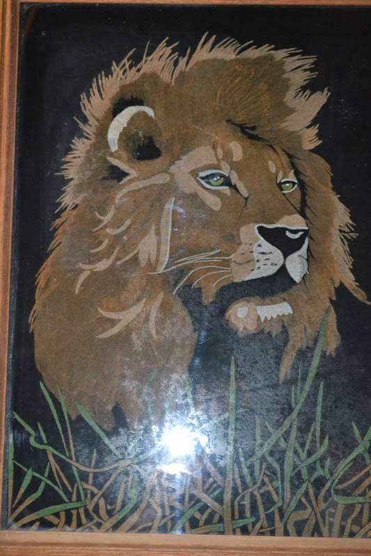 Vintage Hobby Tex Lion Painting- Framed behind glass